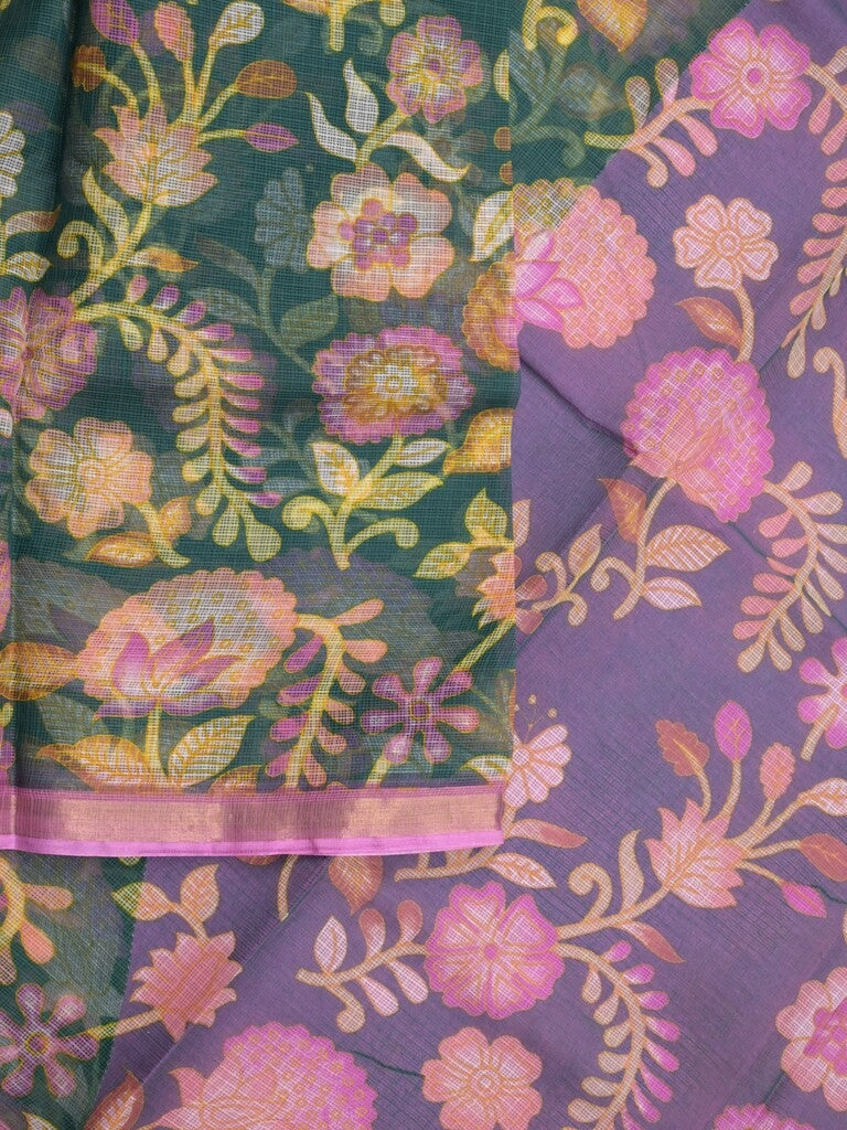 Kota fancy saree navy blue color allover prints & small kaddi border with contrast pallu and plain blouse