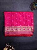 Banaras pattu saree pink color allover weaves & zari boder with rich pallu and attached plain blouse