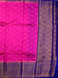 Munga pattu saree pink color allover zari checks and motifs & zari border with short pallu and contrast brocade blouse