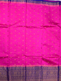 Munga pattu saree pink color allover zari checks and motifs & zari border with short pallu and contrast brocade blouse