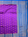 Munga pattu saree purple color allover zari motifs & zari border with short pallu and contrast brocade blouse