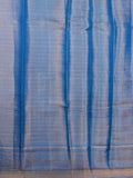 Munga pattu saree light blue color allover checks and zari motifs & zari border with short pallu and contrast brocade blouse