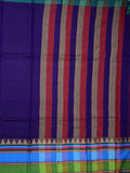 Narayanpet cotton saree navy blue color allover plain & temple border with striped pallu and self blouse