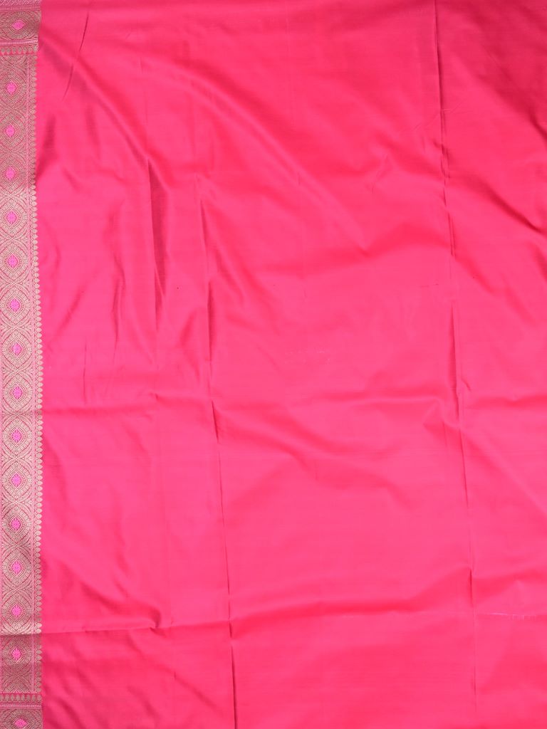 Banaras pattu saree baby pink color allover weaves & zari boder with rich pallu and attached plain blouse