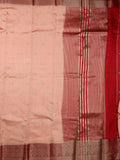 Banaras fancy saree peach color allover zari checks and motifs & zari border with short pallu and contrast blouse