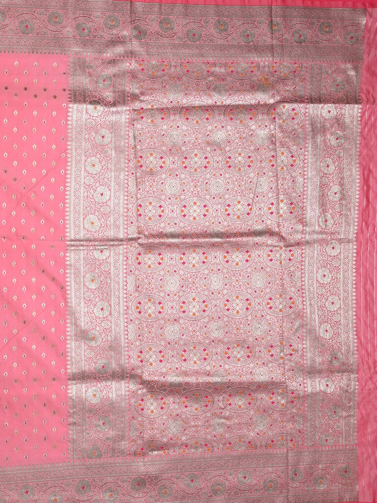 Banaras pattu saree light pink color allover zari motifs & zari border with rich pallu and attached plain blouse