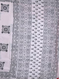 Mul cotton saree white color allover prints & printed border with printed pallu and plain contrast blouse