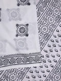 Mul cotton saree white color allover prints & printed border with printed pallu and plain contrast blouse