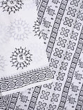 Mul cotton saree white color allover prints & printed border with printed pallu and plain contrast blouse