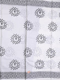 Mul cotton saree white color allover prints & printed border with printed pallu and plain contrast blouse