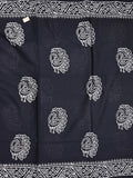 Mul cotton saree black color allover prints & printed border with printed pallu and plain contrast blouse