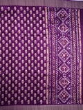 Fancy tussar saree purple color with allover small flower motive prints, small zari kaddi border, short pallu and plain blouse