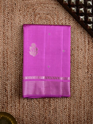 Raw mango pattu saree purple color allover zari motifs & zari border with short pallu and brocade blouse