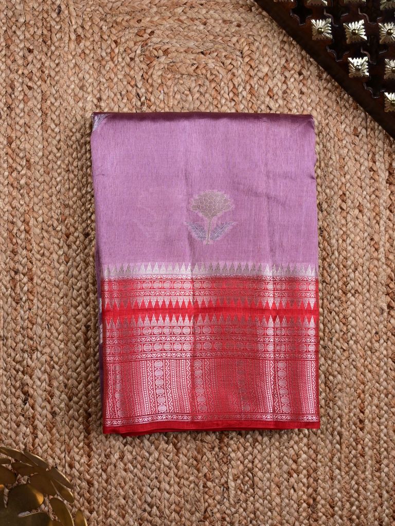 Raw mango pattu saree light purple color allover zari motifs & zari border with rich pallu and contrast plain blouse