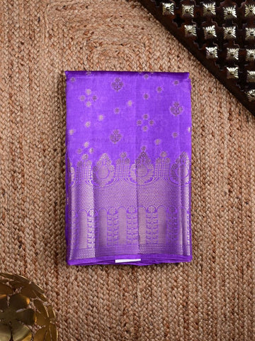 Raw mango pattu saree lavender color allover zari motifs & zari border with rich pallu and contrast plain blouse