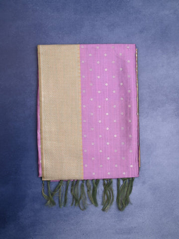 Tussar fancy saree lavender color allover zari motifs & zari border with rich pallu and contrast plain blouse