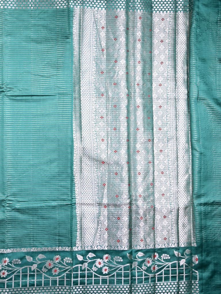 Raw mango pattu saree sky blue color allover zari stripes & zari border with brocade pallu and brocade blouse