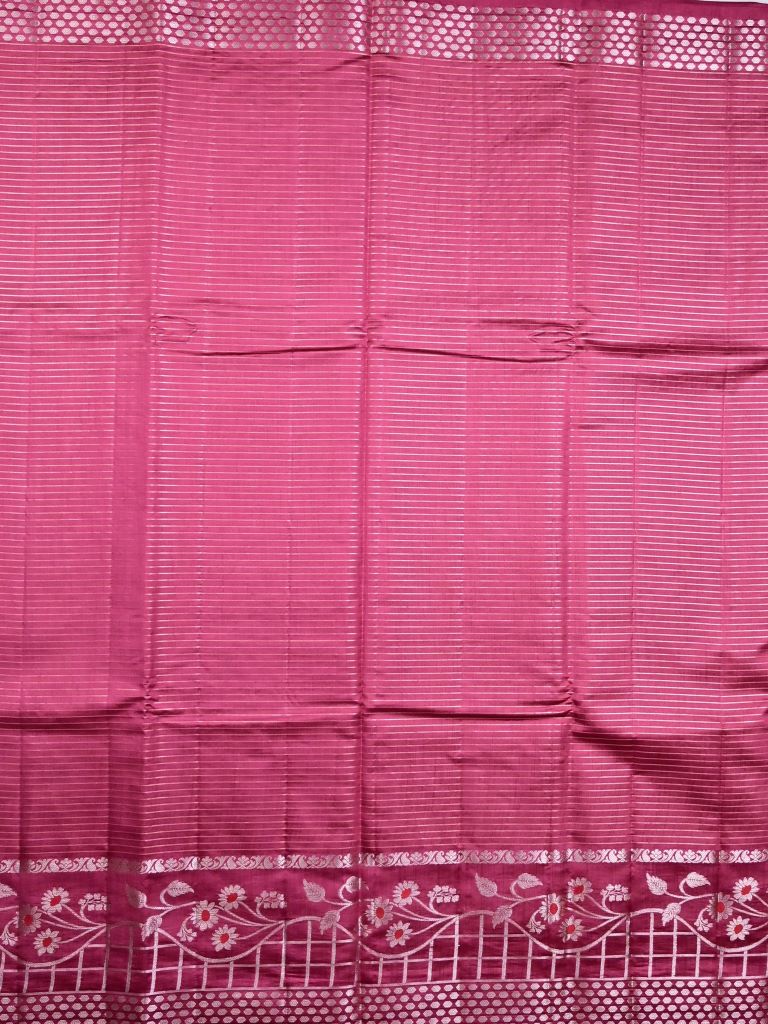 Raw mango pattu saree rose pink color allover zari stripes & zari border with brocade pallu and brocade blouse