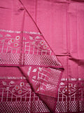 Raw mango pattu saree rose pink color allover zari stripes & zari border with brocade pallu and brocade blouse