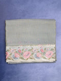 Dola tissue fancy saree grey color allover stripes & designer fancy border with running pallu and embroidery blouse