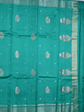 Raw mango pattu saree sky blue color allover zari motifs & zari border with short pallu and brocade blouse