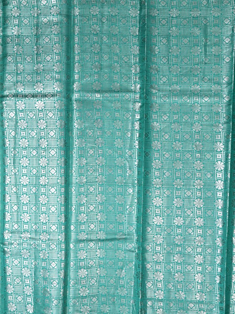 Raw mango pattu saree sky blue color allover zari motifs & zari border with short pallu and brocade blouse