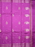 Raw mango pattu saree purple color allover zari motifs & zari border with short pallu and brocade blouse