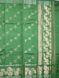 Raw mango pattu saree pista green color allover zari weaves & zari border with short pallu and plain self blouse