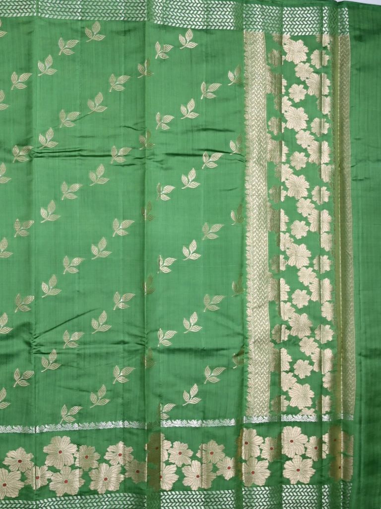 Raw mango pattu saree pista green color allover zari weaves & zari border with short pallu and plain self blouse