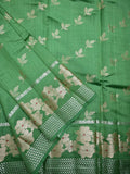 Raw mango pattu saree pista green color allover zari weaves & zari border with short pallu and plain self blouse