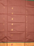 Venkatagiri cotton saree brown color allover motifs & small zari border with zari stripes pallu