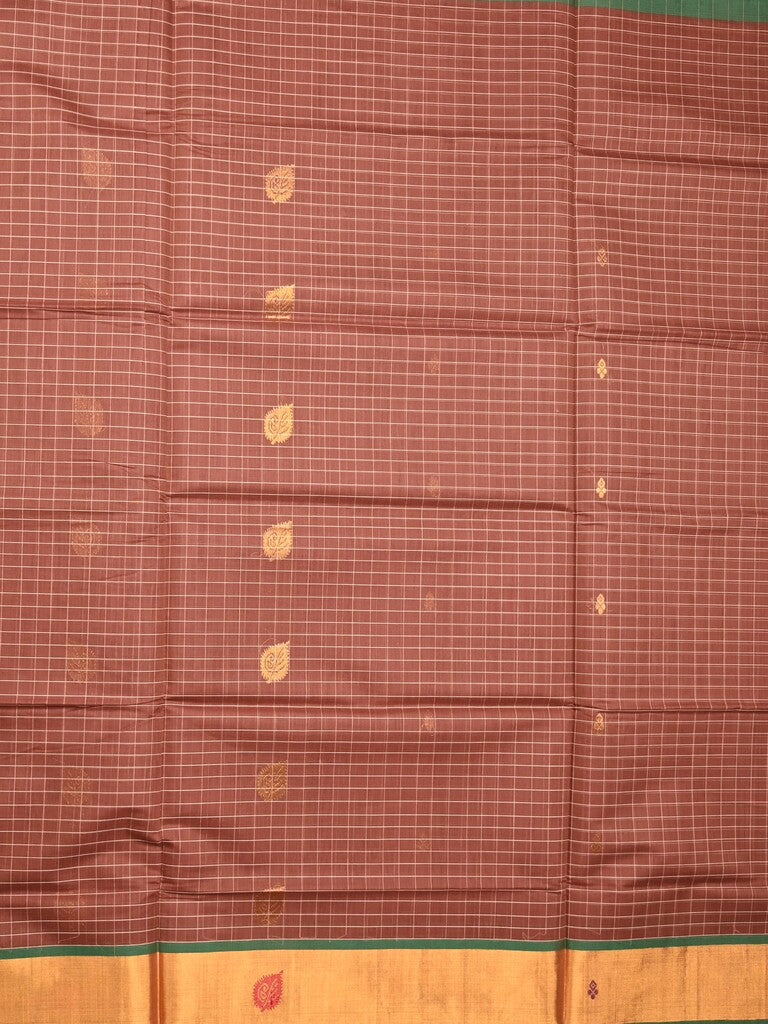Venkatagiri cotton saree brown color allover motifs & small zari border with zari stripes pallu