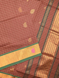 Venkatagiri cotton saree brown color allover motifs & small zari border with zari stripes pallu