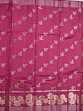 Raw mango pattu saree rose pink color allover zari weaves & zari border with short pallu and plain self blouse