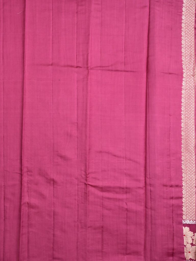 Raw mango pattu saree rose pink color allover zari weaves & zari border with short pallu and plain self blouse