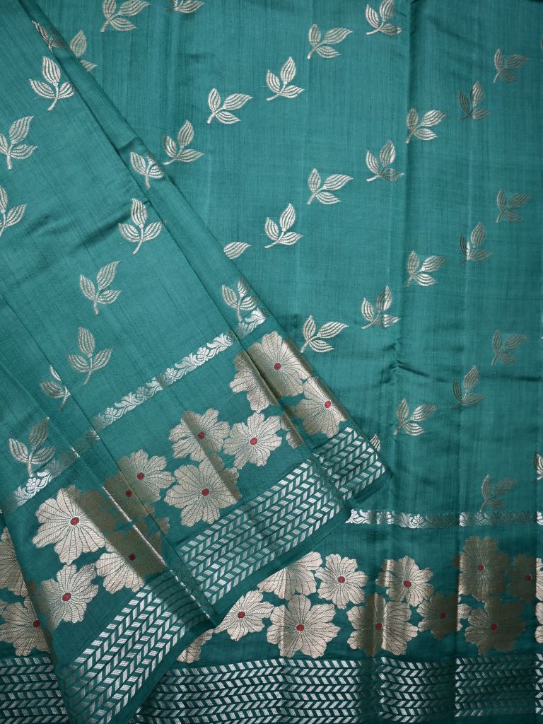 Raw mango pattu saree sky blue color allover zari weaves & zari border with short pallu and plain self blouse