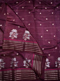 Raw mango pattu saree maroon color allover stripes, zari motifs & zari border with rich pallu and contrast plain blouse