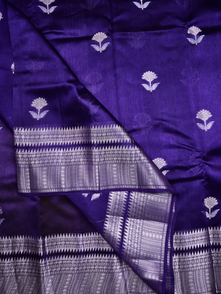 Raw mango pattu saree royal blue color allover zari motifs & zari border with rich pallu and contrast plain blouse