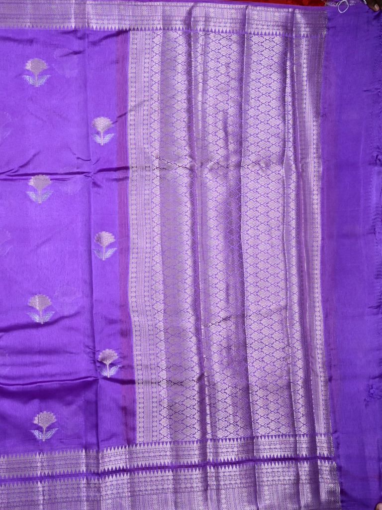 Raw mango pattu saree lavender color allover zari motifs & zari border with rich pallu and contrast plain blouse