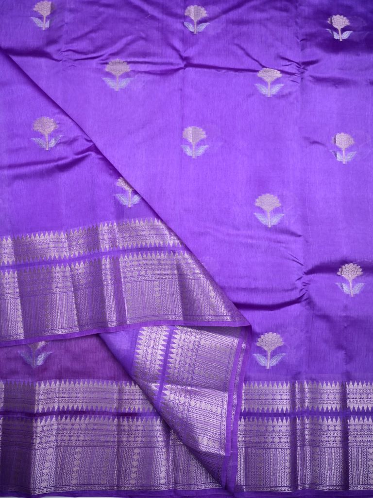 Raw mango pattu saree lavender color allover zari motifs & zari border with rich pallu and contrast plain blouse