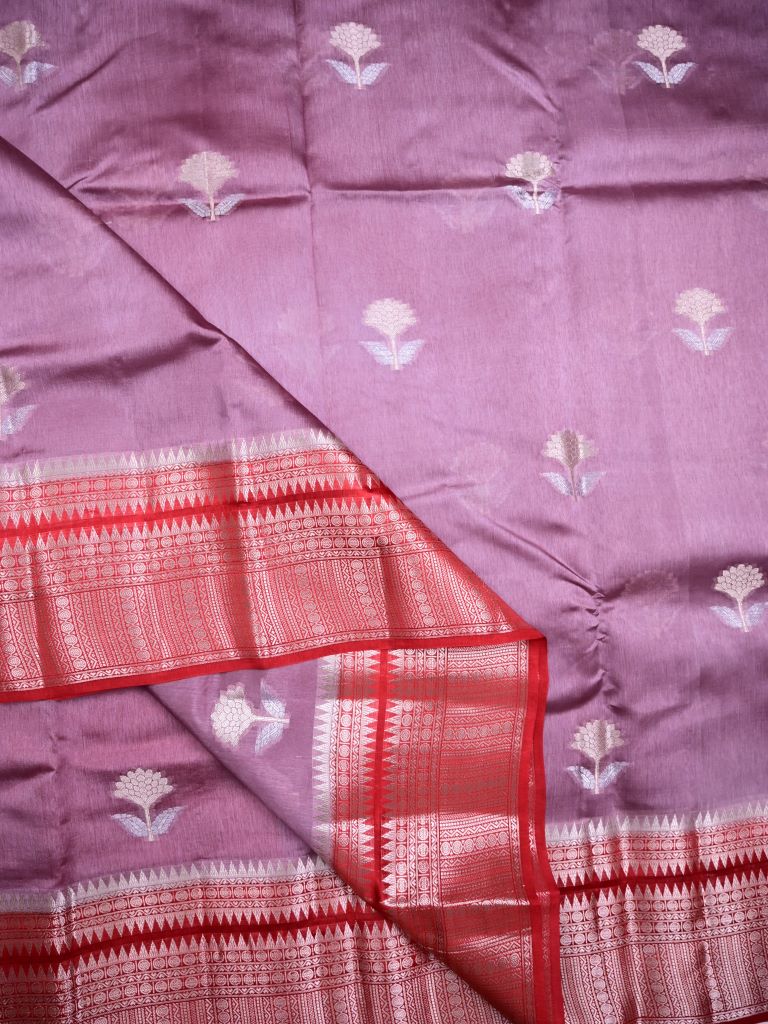 Raw mango pattu saree light purple color allover zari motifs & zari border with rich pallu and contrast plain blouse