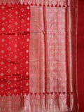 Raw mango pattu saree red color allover zari motifs & zari border with rich pallu and contrast plain blouse