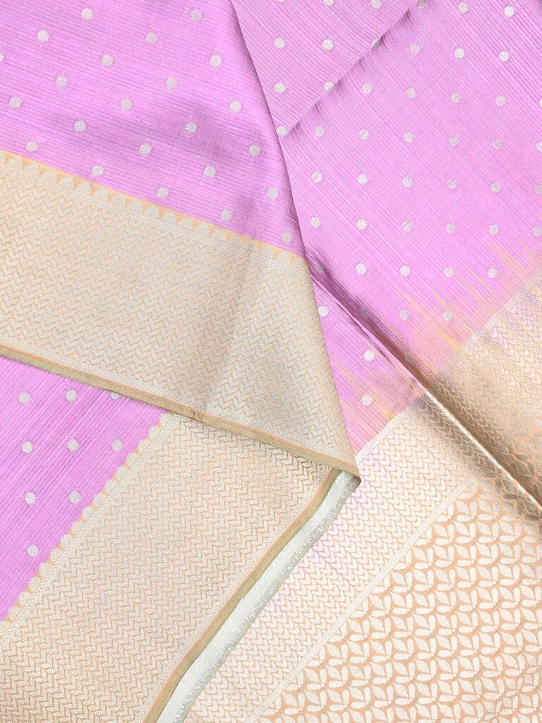 Tussar fancy saree lavender color allover zari motifs & zari border with rich pallu and contrast plain blouse