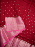 Munga pattu saree maroon color allover zari motifs & zari border with brocade pallu and plain contrast blouse