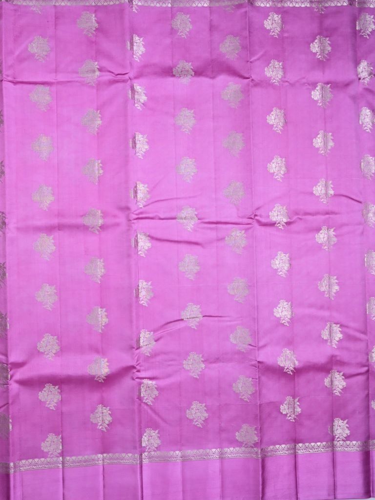 Raw mango pattu saree lavender color allover zari motifs & small kaddi border with short pallu and attached blouse