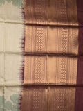 Tussar fancy saree light beige color allover plain & printed border with rich pallu and contrast blouse