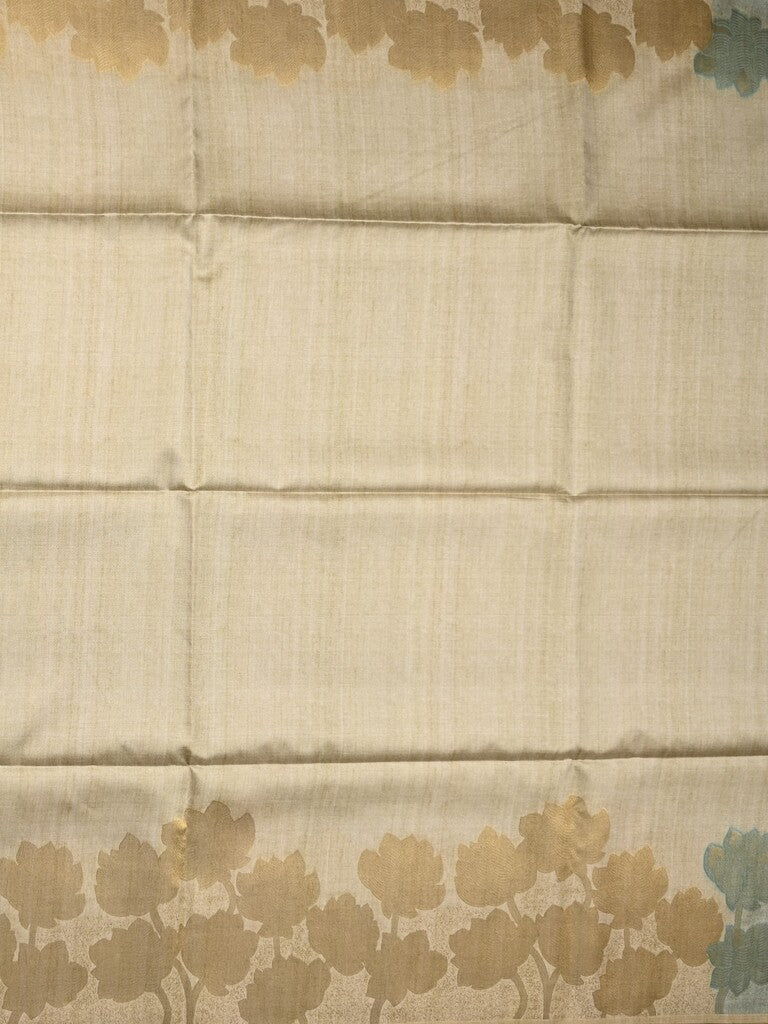 Tussar fancy saree light beige color allover plain & printed border with rich pallu and contrast blouse