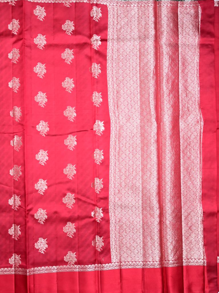 Raw mango pattu saree red color allover zari motifs & small kaddi border with short pallu and contrast blouse