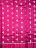 Raw mango pattu saree rose pink color allover zari motifs & small kaddi border with short pallu and contrast blouse