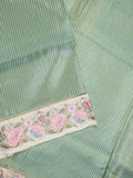 Dola tissue fancy saree lux green color allover stripes & designer fancy border with running pallu and embroidery blouse